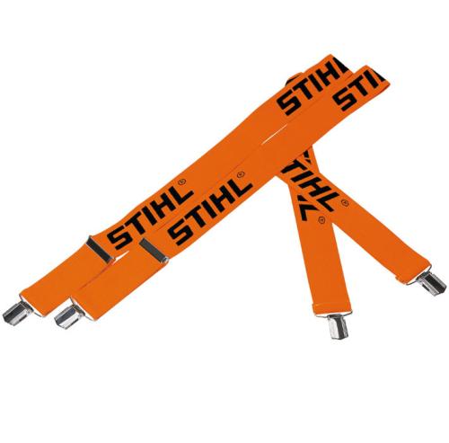 Bretelles orange Stihl avec clips en métal.